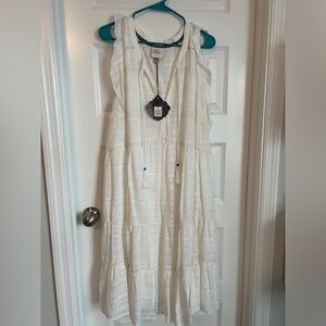 Knox Rose Flutter Short Sleeve BOHO Tiered Crochet Dress White 3X